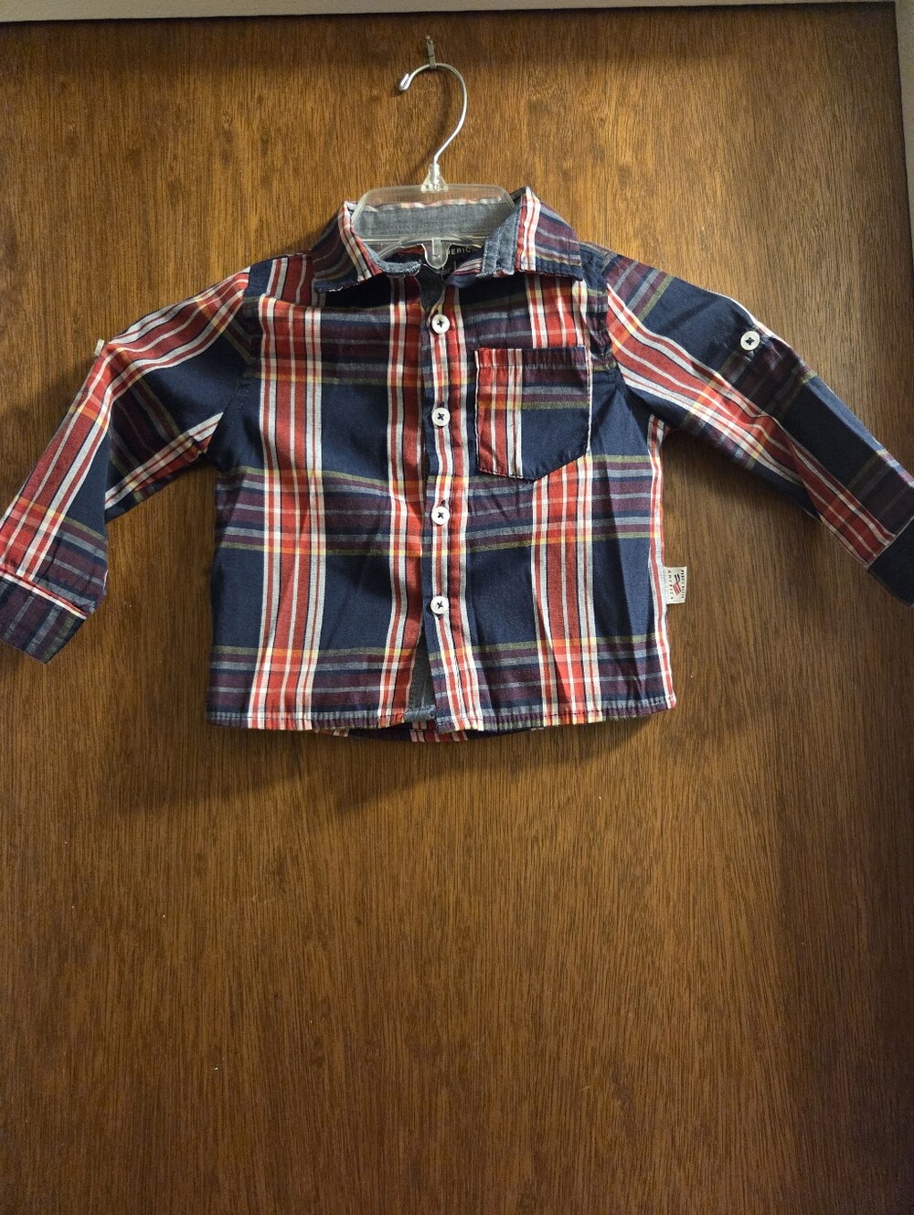 Perry Ellis America Kids Plaid Button-Up Shirt - Navy & Red Size 2T